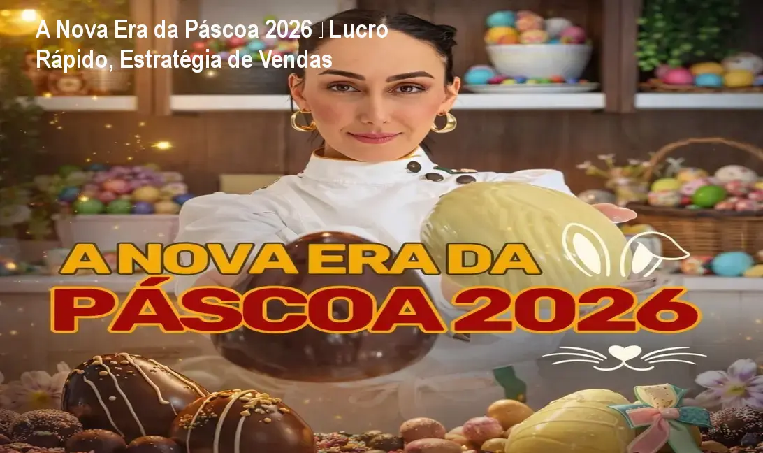 a nova era pascoa 2026 curso lucro confeitaria A Nova Era da Páscoa 2026 – Lucro Rápido, Estratégia de Vendas Capa do curso A Nova Era da Páscoa 2026 mostrando chocolates artesanais e estratégia de lucro para confeiteiras