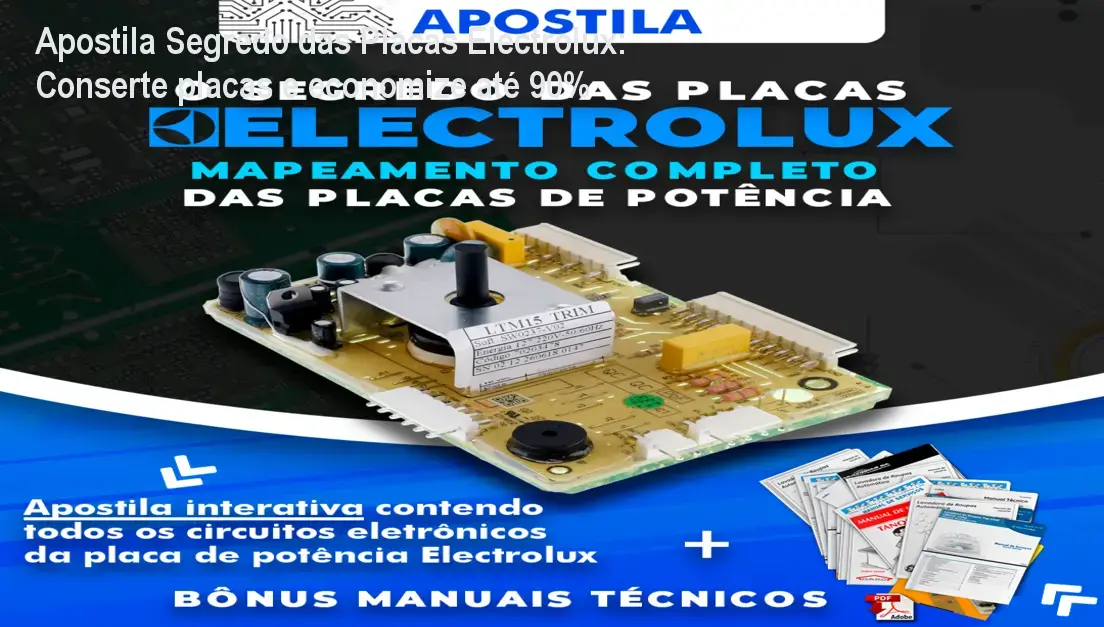 Apostila digital Segredo das Placas Electrolux mostrando esquema de circuito para reparo rápido