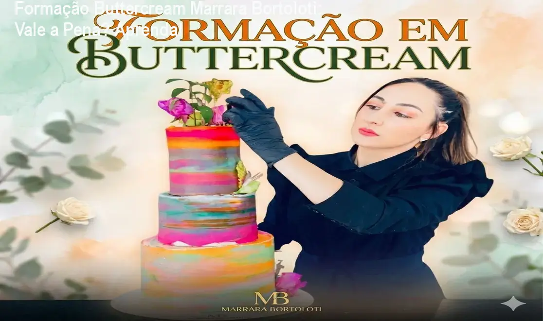 Bolo decorado com técnica de buttercream profissional ensinada no curso da Marrara Bortoloti