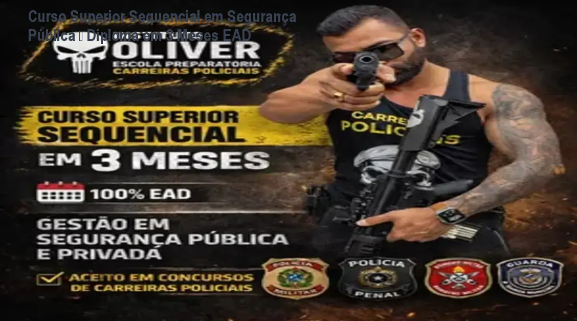 Imagem do certificado do Curso Superior Sequencial em Gestão de Segurança Pública e Privada do Instituto Óliver, mostrando a credencial reconhecida para concursos.