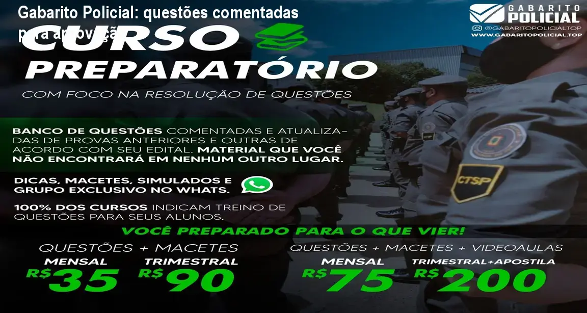 Gabarito Policial mostrando questões comentadas para melhorar desempenho em concursos