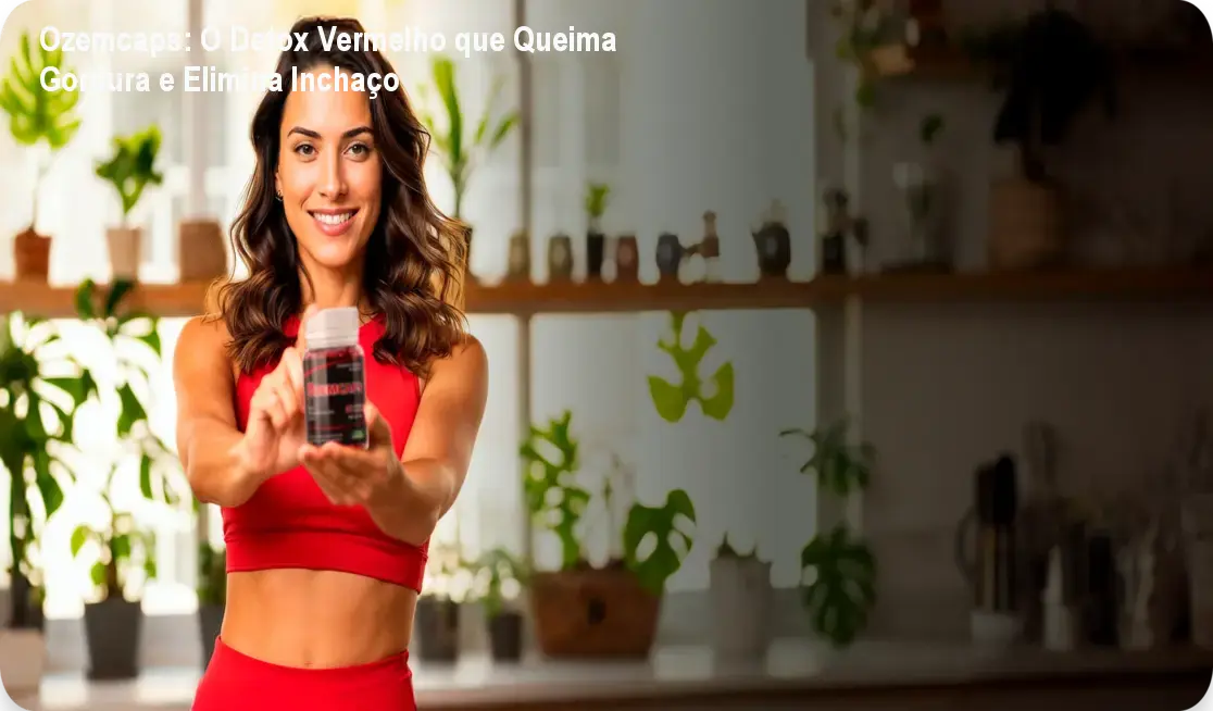 ozemcaps detox vermelho queima gordura saciedade Ozemcaps: O Detox Vermelho que Queima Gordura e Elimina Inchaço Frasco de Ozemcaps mostrando cápsulas vermelhas que ajudam a queimar gordura e reduzir o inchaço abdominal