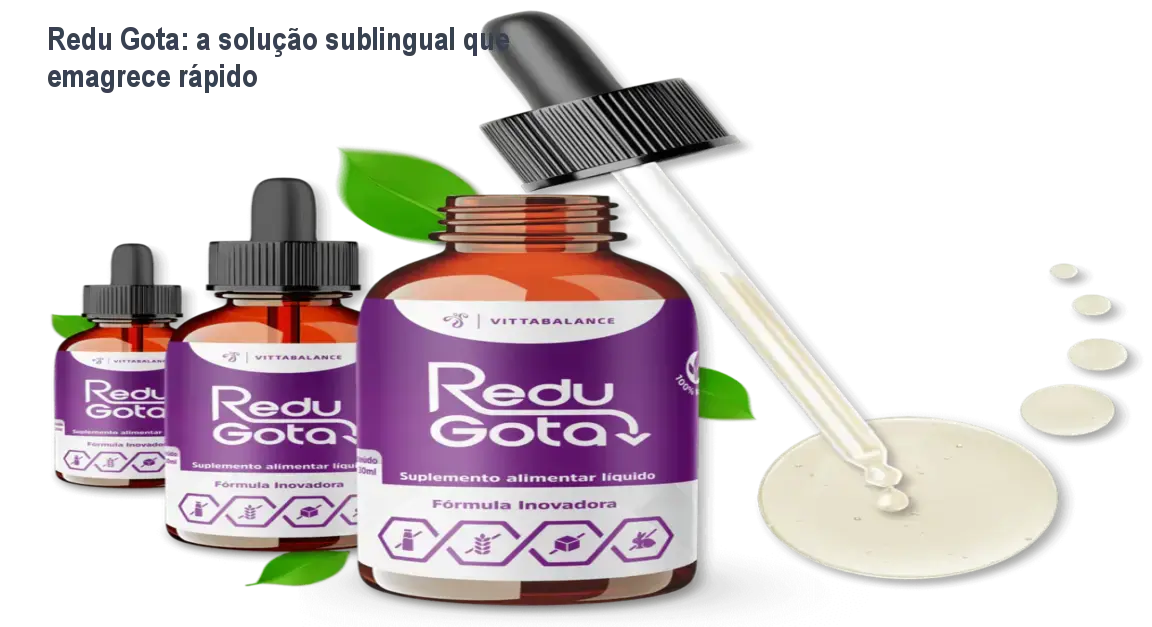 redu gota gotas sublinguais emagrecimento natural Redu Gota: a solução sublingual que emagrece rápido Frasco de Redu Gota gotas sublinguais ao lado de frutas, mostrando prática e benefício de perda de peso