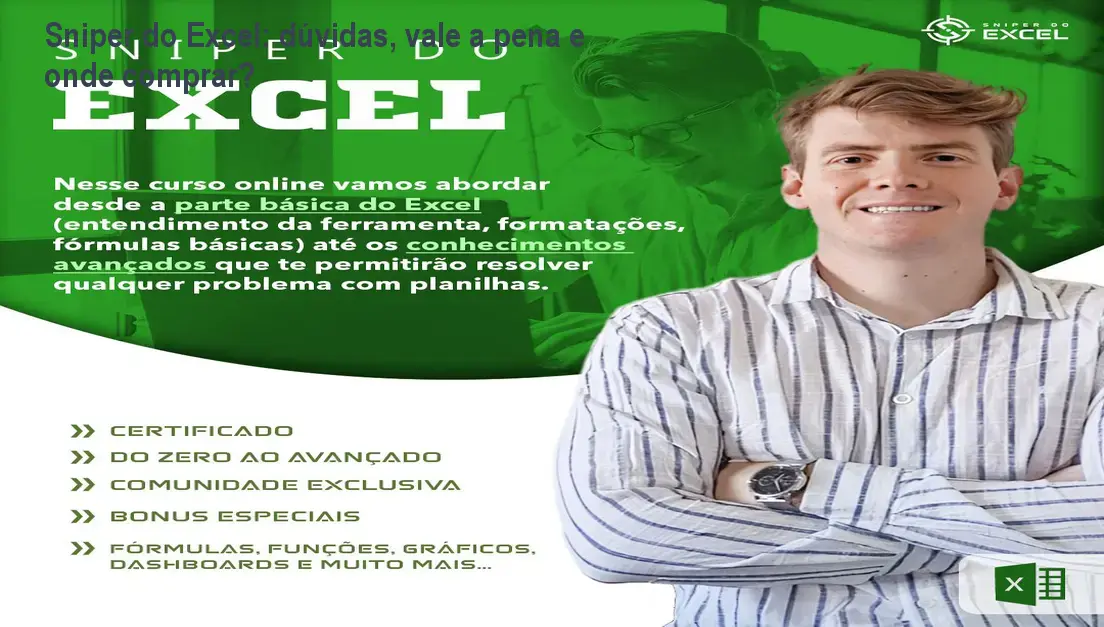 Curso Sniper do Excel exibindo criação de dashboards e automações com macros