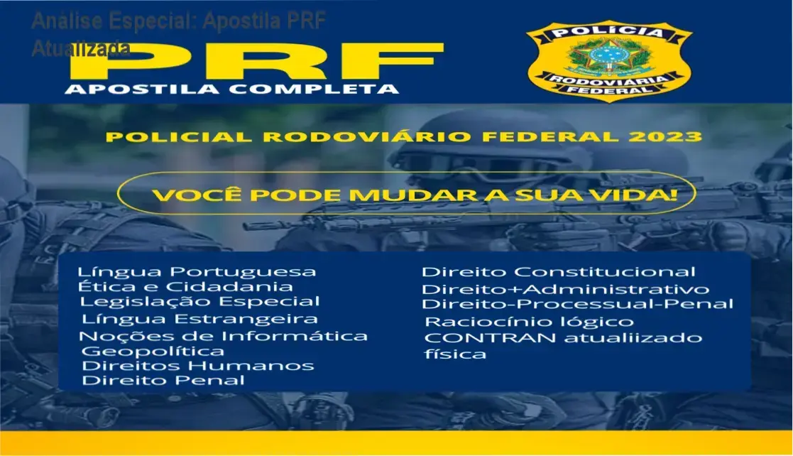 Capa informativa sobre o tema Apostila PRF Atualizada