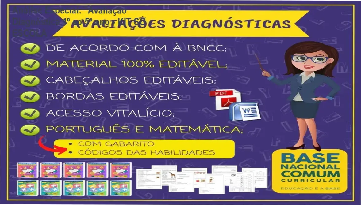 Capa informativa sobre o tema "Avaliação Diagnóstica 1º ao 5º ano - KIT SÓ ESCOLA
