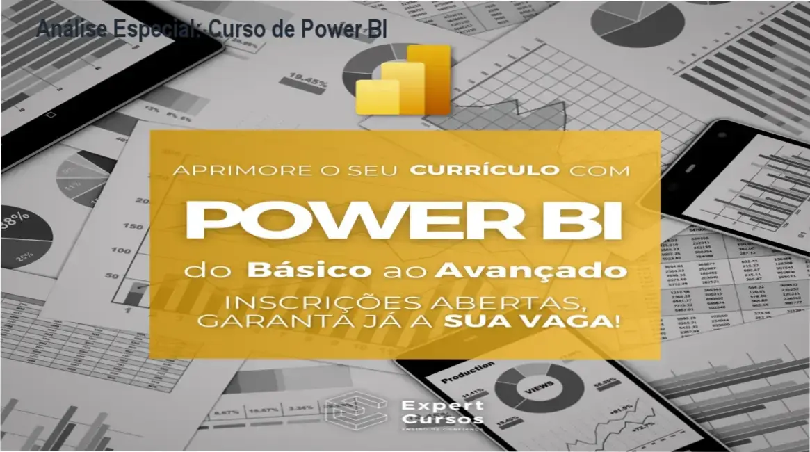 Capa informativa sobre o tema Curso de Power BI