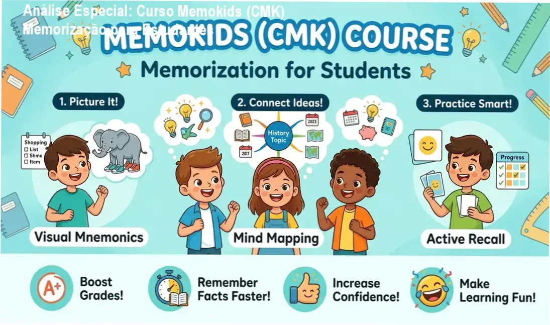 Capa informativa sobre o tema Curso Memokids (CMK) Memorização para Estudantes