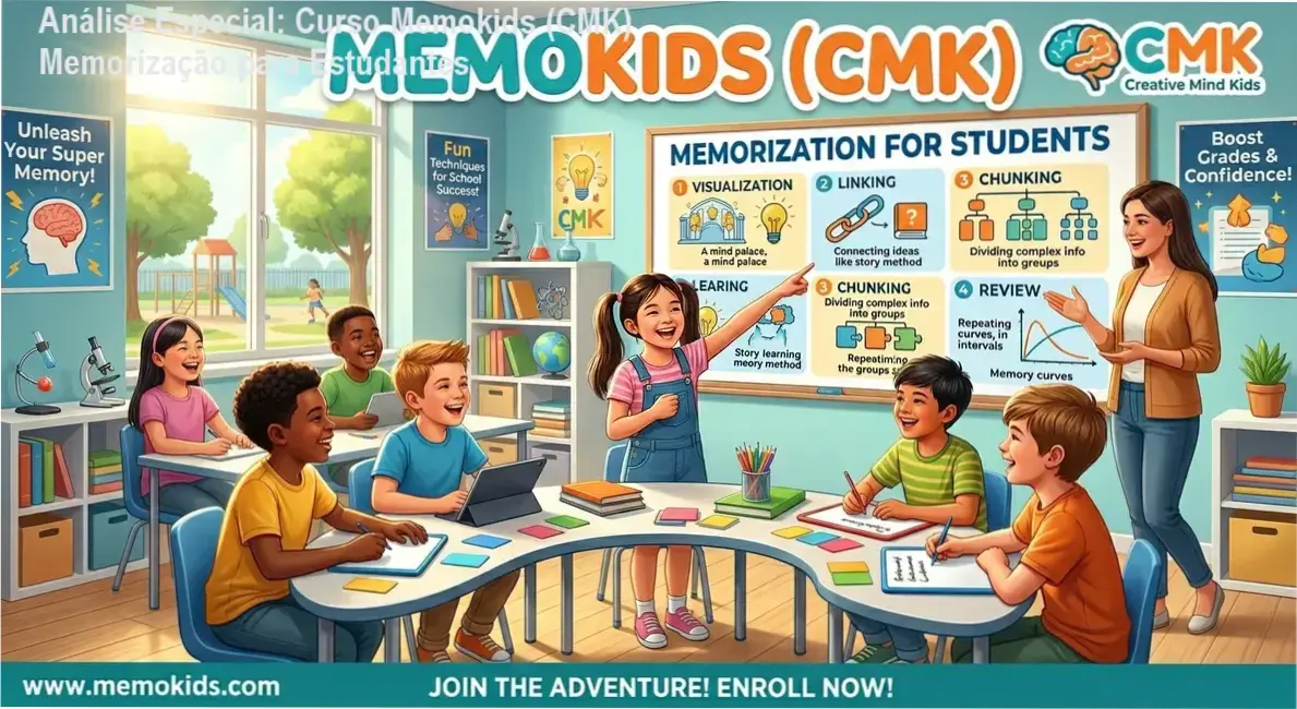 Capa informativa sobre o tema Curso Memokids (CMK) Memorização para Estudantes