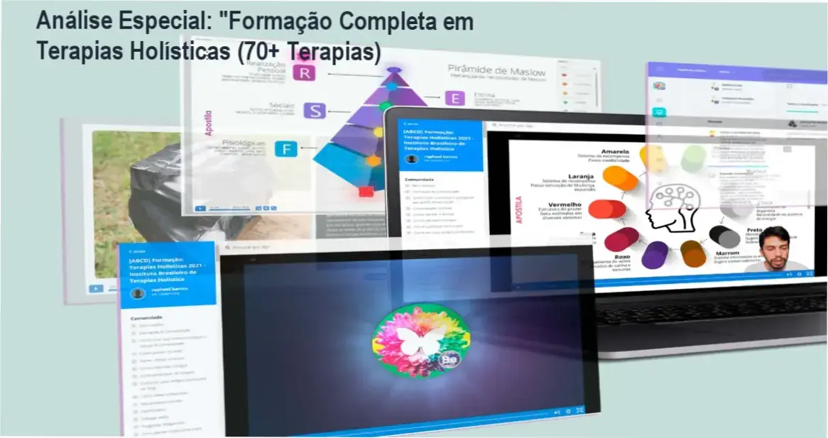 Capa informativa sobre o tema "Formação Completa em Terapias Holísticas (70+ Terapias)