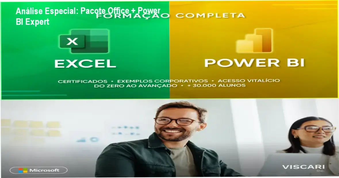 Capa informativa sobre o tema Pacote Office + Power BI Expert