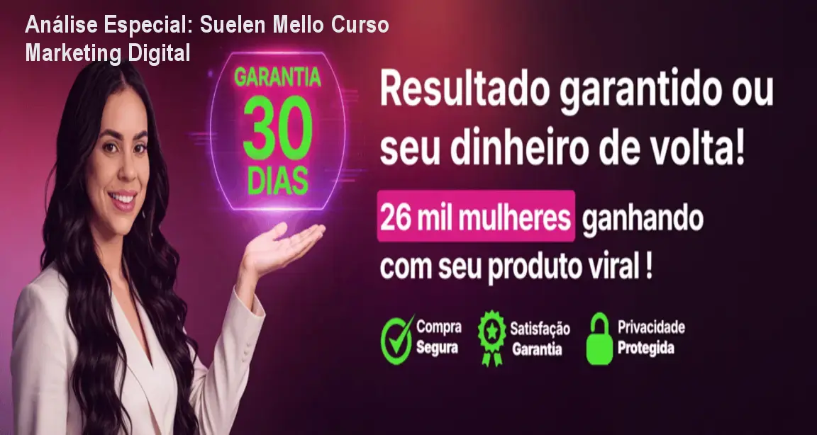 Capa informativa sobre o tema Suelen Mello Curso Marketing Digital