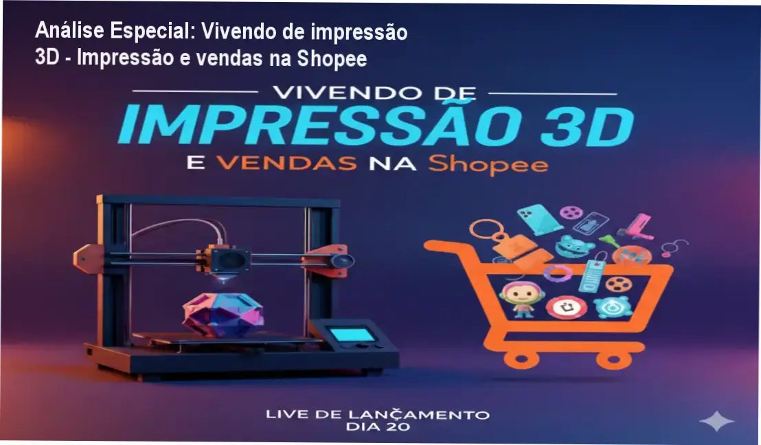 Capa informativa sobre o tema Vivendo de impressão 3D - Impressão e vendas na Shopee
