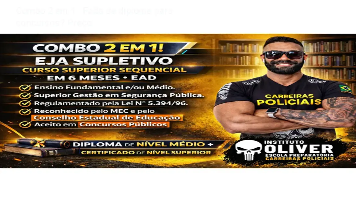 combo 2 em 1 diploma concursos Combo 2 em 1 – Falta de diploma para concursos? Preço Imagem mostrando o certificado do Combo 2 em 1 para concursos públicos
