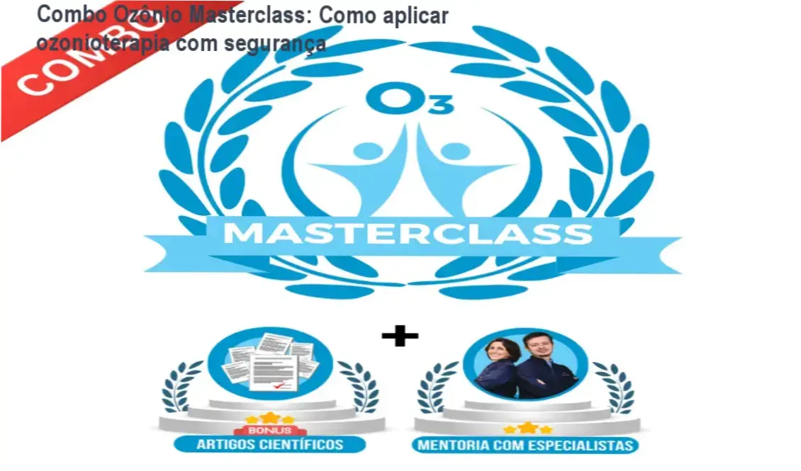 Imagem do certificado MEC do Combo Ozônio Masterclass e destaque dos bônus de artigos científicos