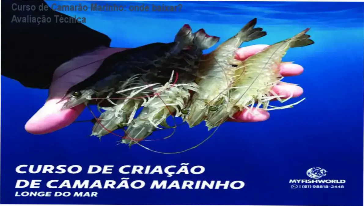 Tela do curso de criação de camarão marinho longe do mar, mostrando módulo de download oficial
