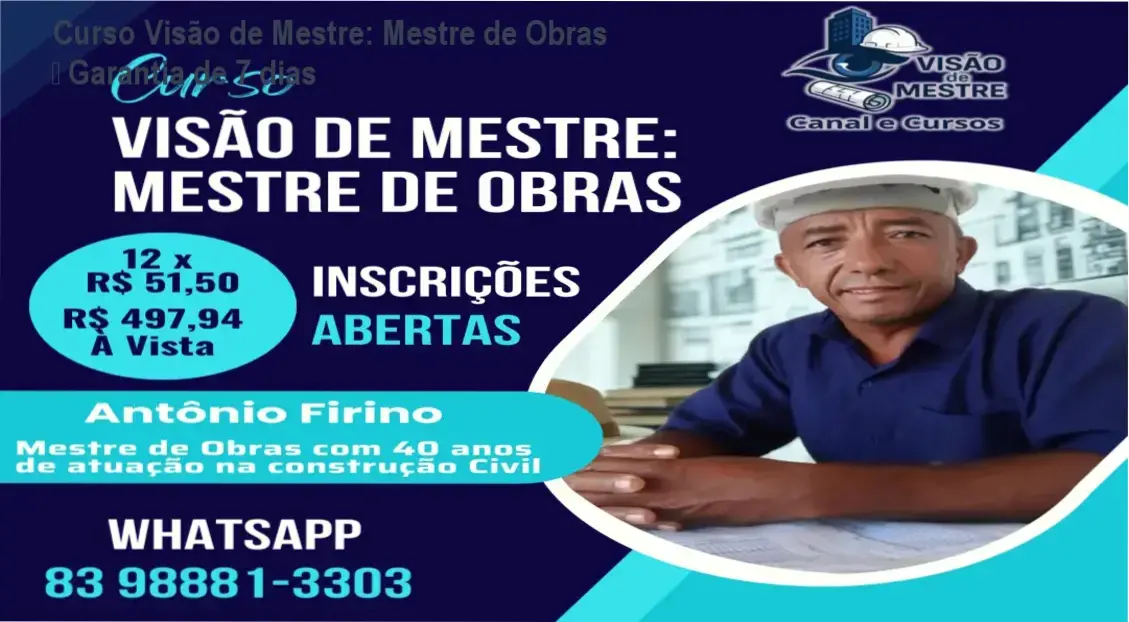 Curso Visão de Mestre: Mestre de Obras – política de reembolso e garantia