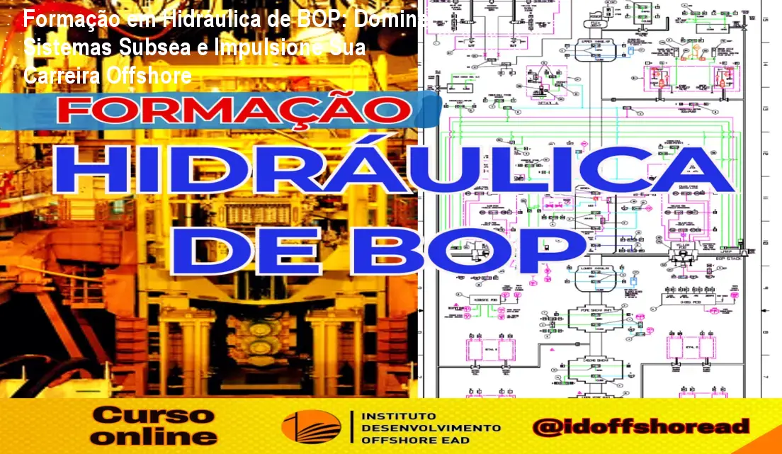 Aluno estudando a formação em hidráulica de BOP com diagramas de sistemas subsea no laptop