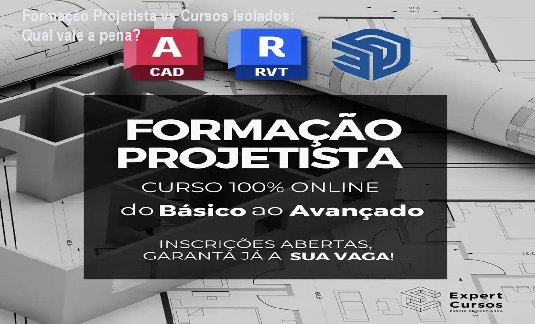 Tela de computador exibindo projeto arquitetônico profissional desenvolvido no curso Formação Projetista