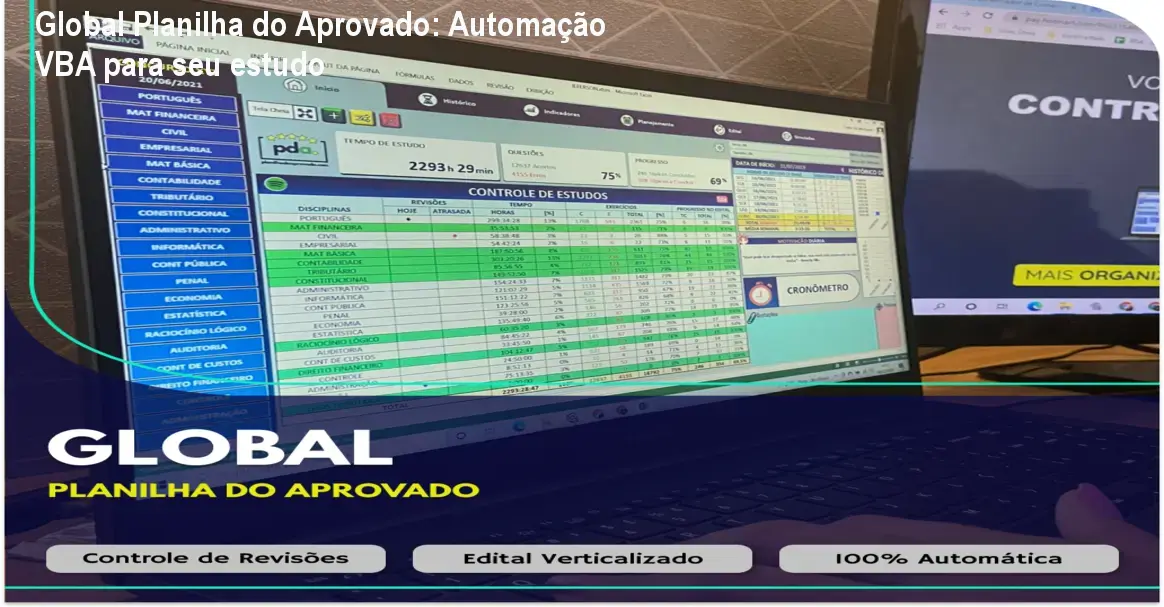 global planilha aprovado automacao vba uso pratico Global Planilha do Aprovado: Automação VBA para seu estudo Planilha do Aprovado aberta no Excel mostrando ciclo de estudos automatizado