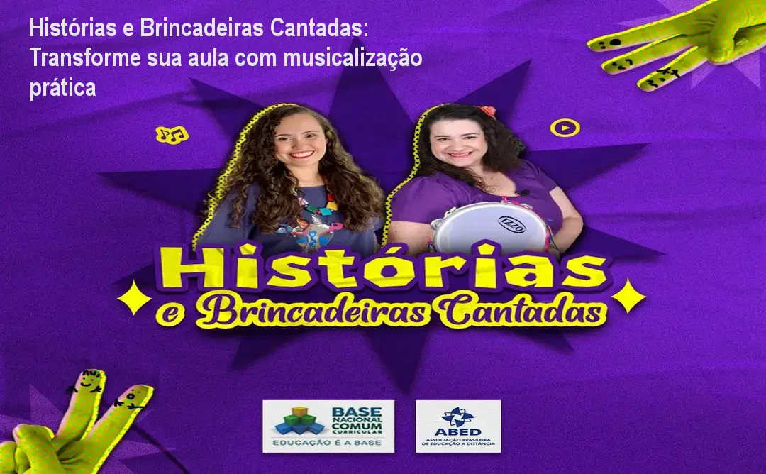 Professor usando histórias cantadas e instrumentos simples para envolver crianças em atividade musical