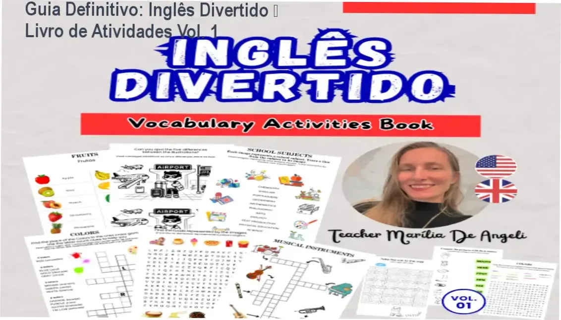 Capa do eBook Inglês Divertido – Livro de Atividades Vol. 1 com jogos e quizzes educativos