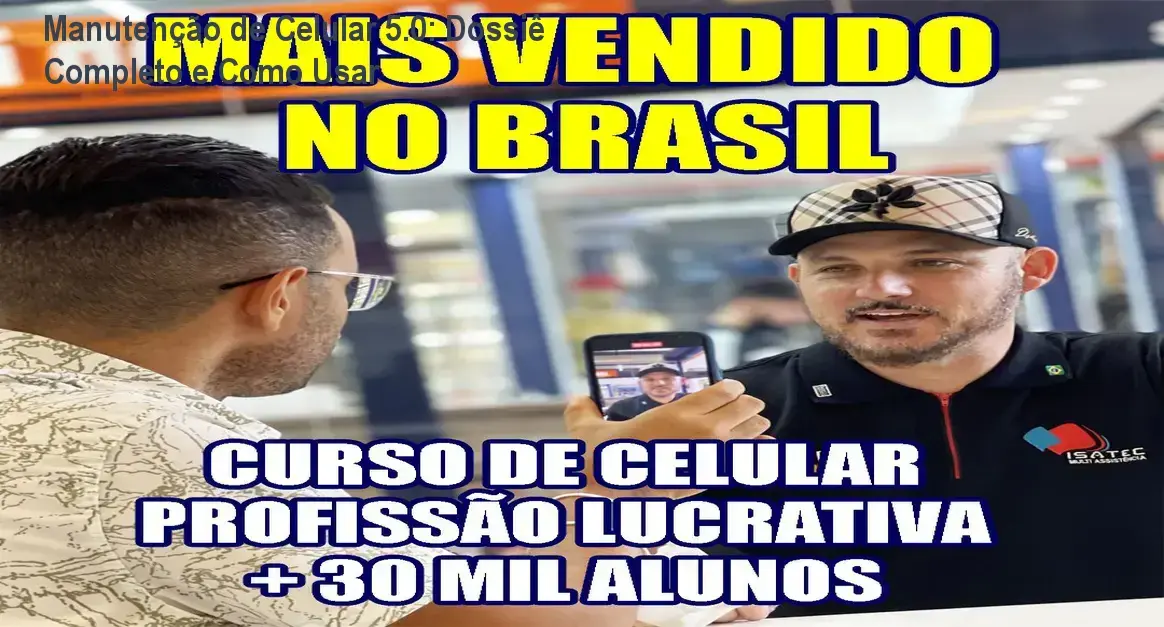Curso Manutenção de Celular 5.0 mostrando módulos de reparo e gestão de assistência técnica