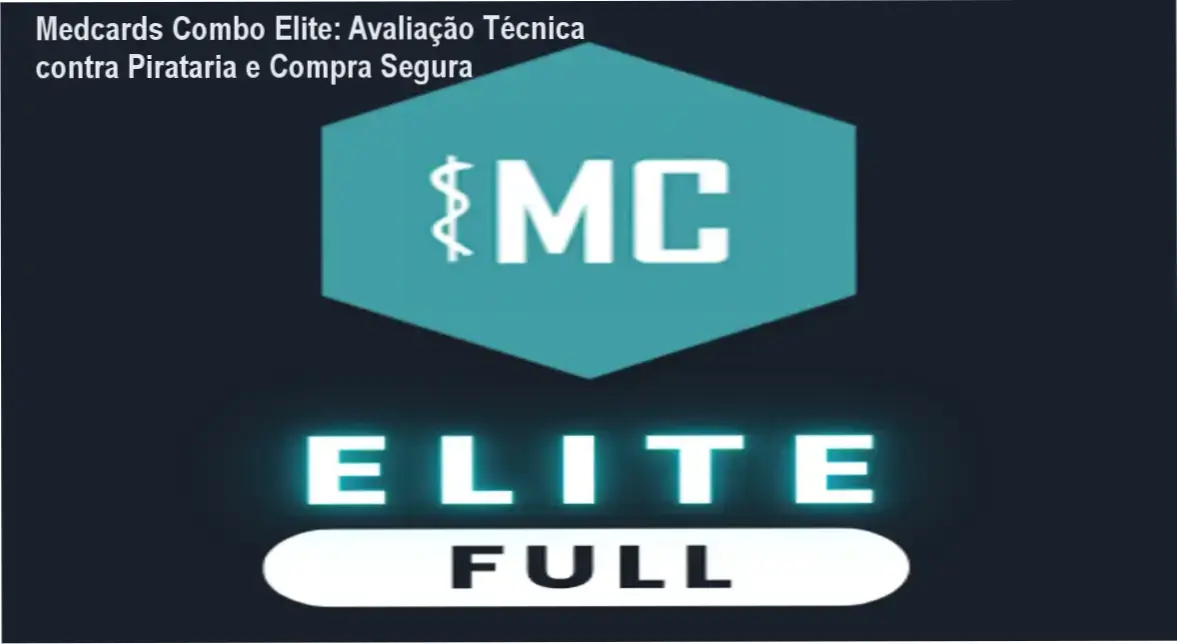 Captura de tela mostrando alerta de pirataria e compra segura do Medcards Combo Elite
