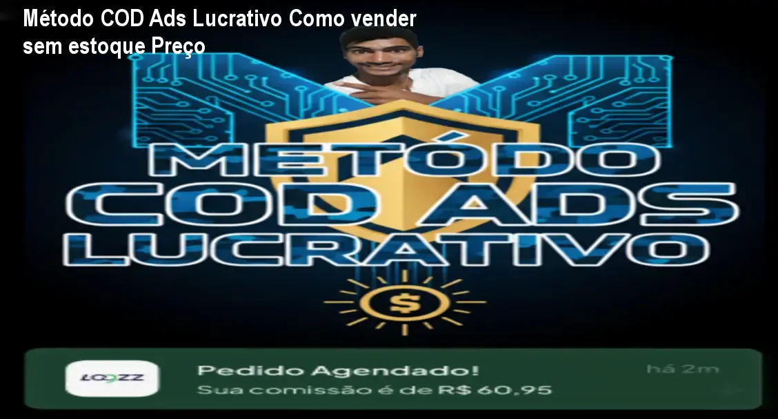 Ilustração do Método COD Ads Lucrativo mostrando anúncios online e entrega cash on delivery sem necessidade de estoque