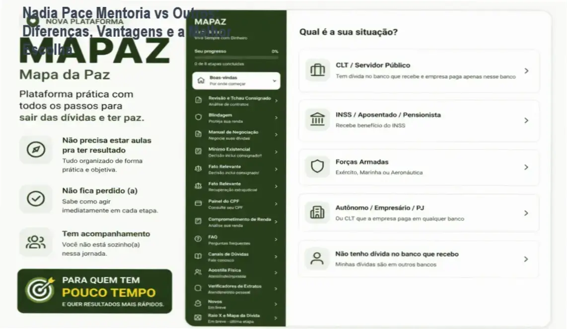 Comparativo visual entre a Mentoria Nadia Pace e outros cursos de finanças, destacando vantagens e resultados.