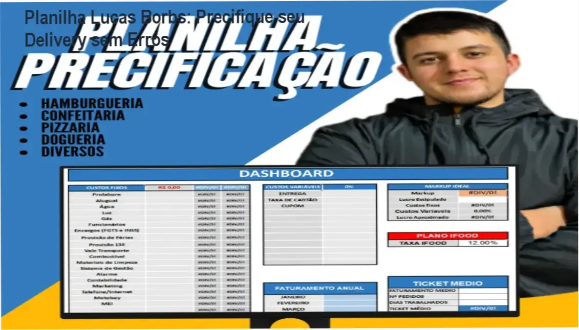 Planilha Lucas Borbs mostrando cálculo automático de custos e taxas de delivery