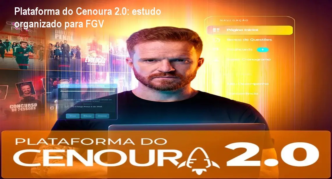Tela da Plataforma do Cenoura 2.0 mostrando flashcards e mapa mental para Direito Penal FGV