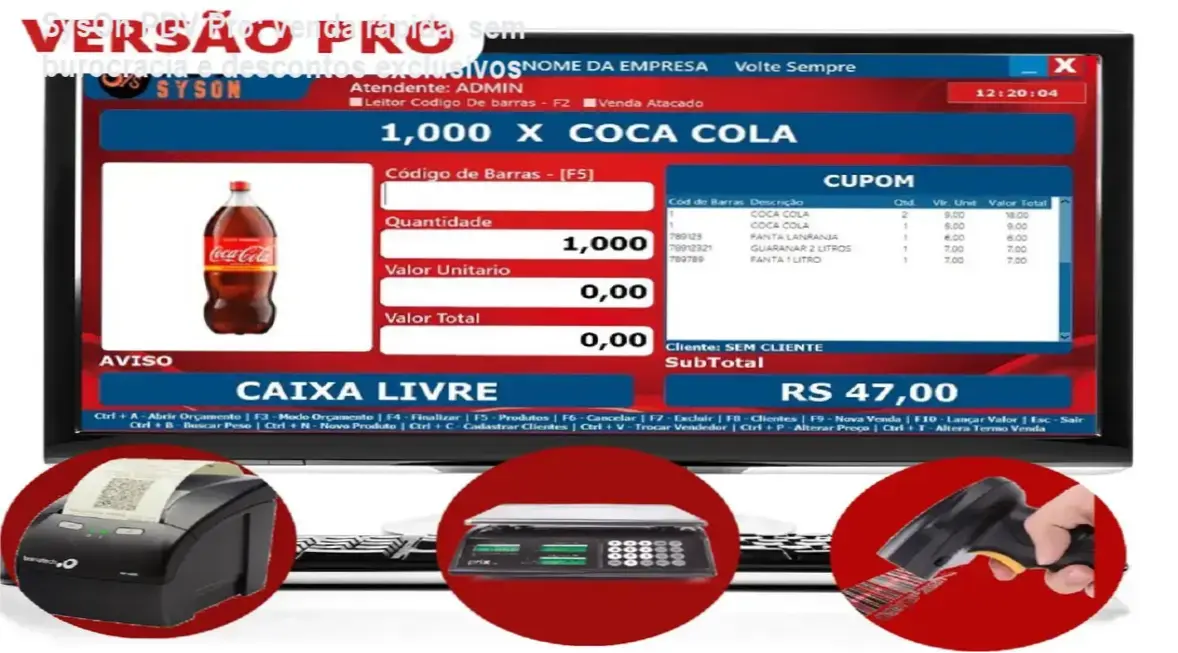 Tela do SysOn PDV Pro mostrando interface rápida e opções de cupons