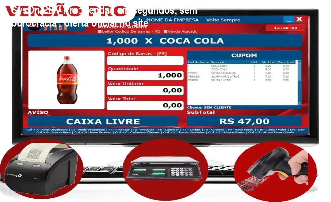 Tela do SysOn PDV Pro mostrando venda concluída em segundos, ideal para lojas e farmácias