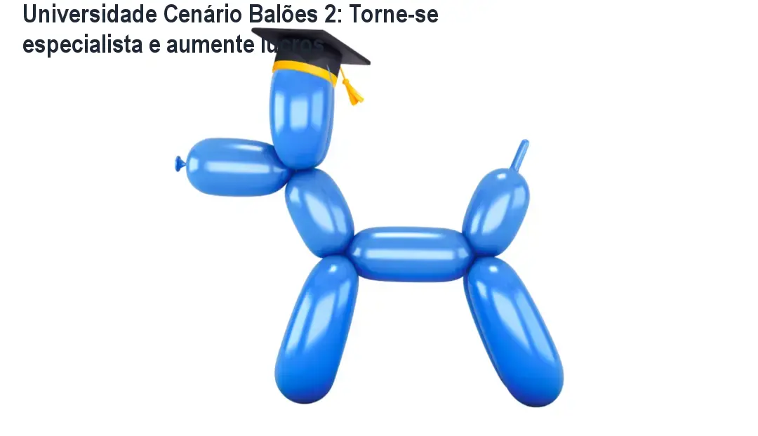 Aluno praticando montagem de cenário de balões após o curso Universidade Cenário Balões 2