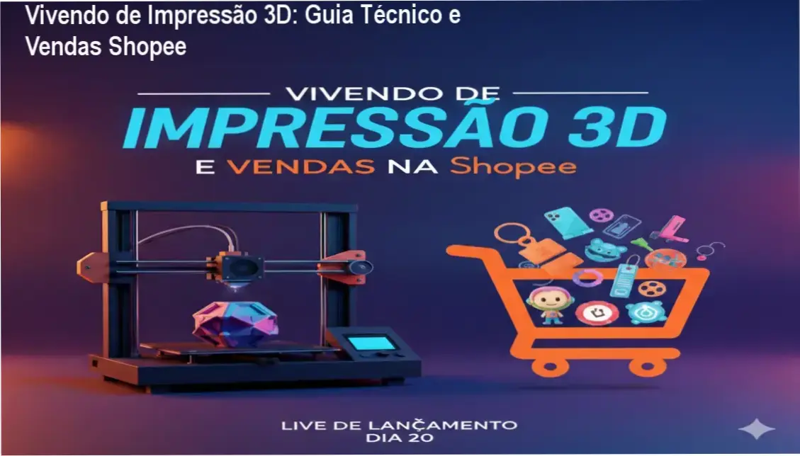 Capa do curso Vivendo de Impressão 3D mostrando impressão e vendas na Shopee