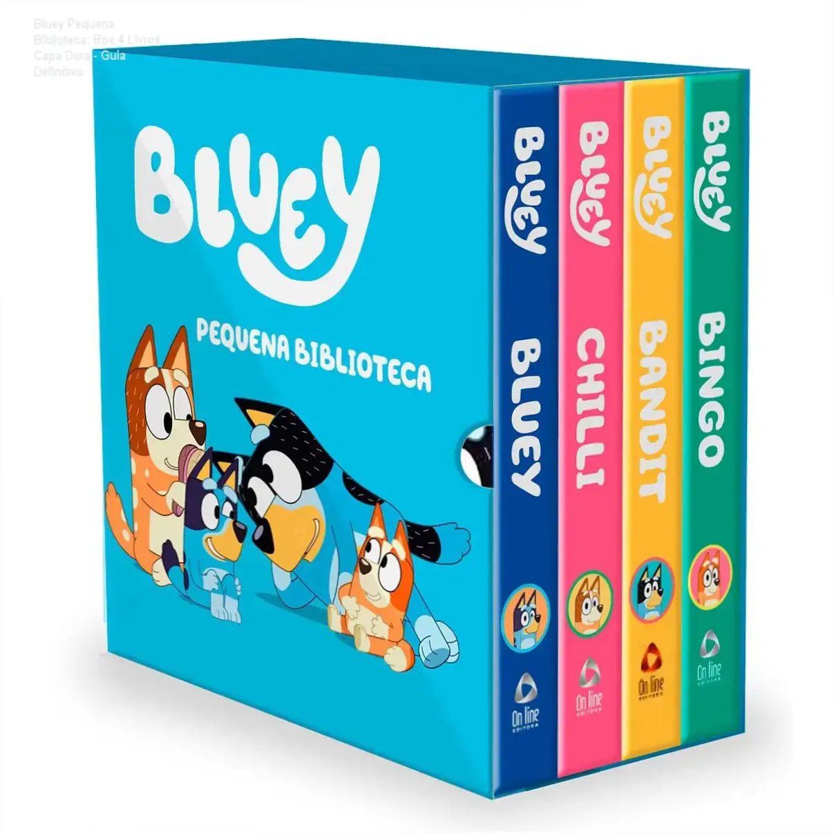 bluey pequena biblioteca box 4 livros capa dura Bluey Pequena Biblioteca: Box 4 Livros Capa Dura - Guia Definitivo Box Bluey Pequena Biblioteca com 4 livrinhos de capa dura coloridos sobre mesa de madeira