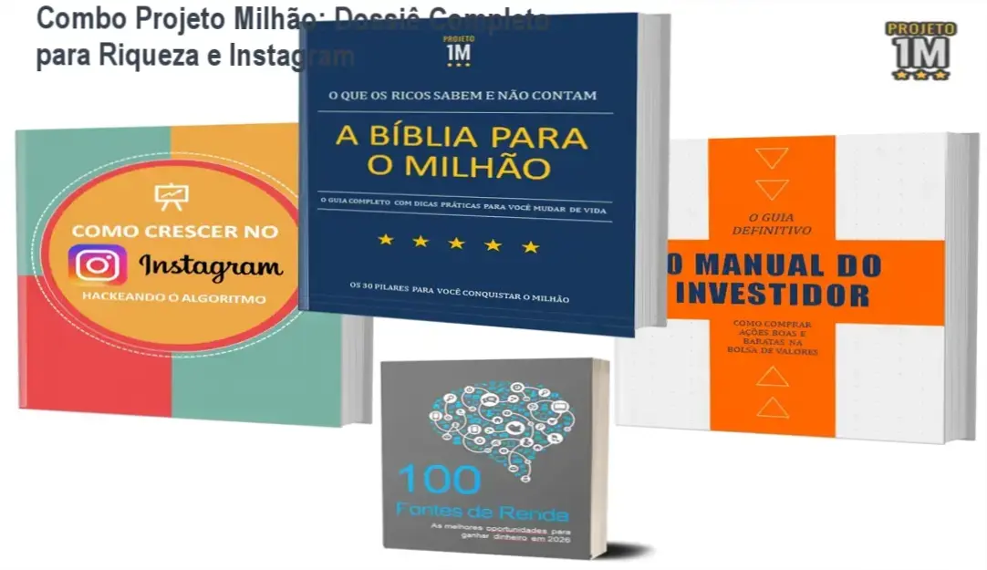 Kit digital Combo Projeto Milhão com e-books de investimentos e crescimento no Instagram
