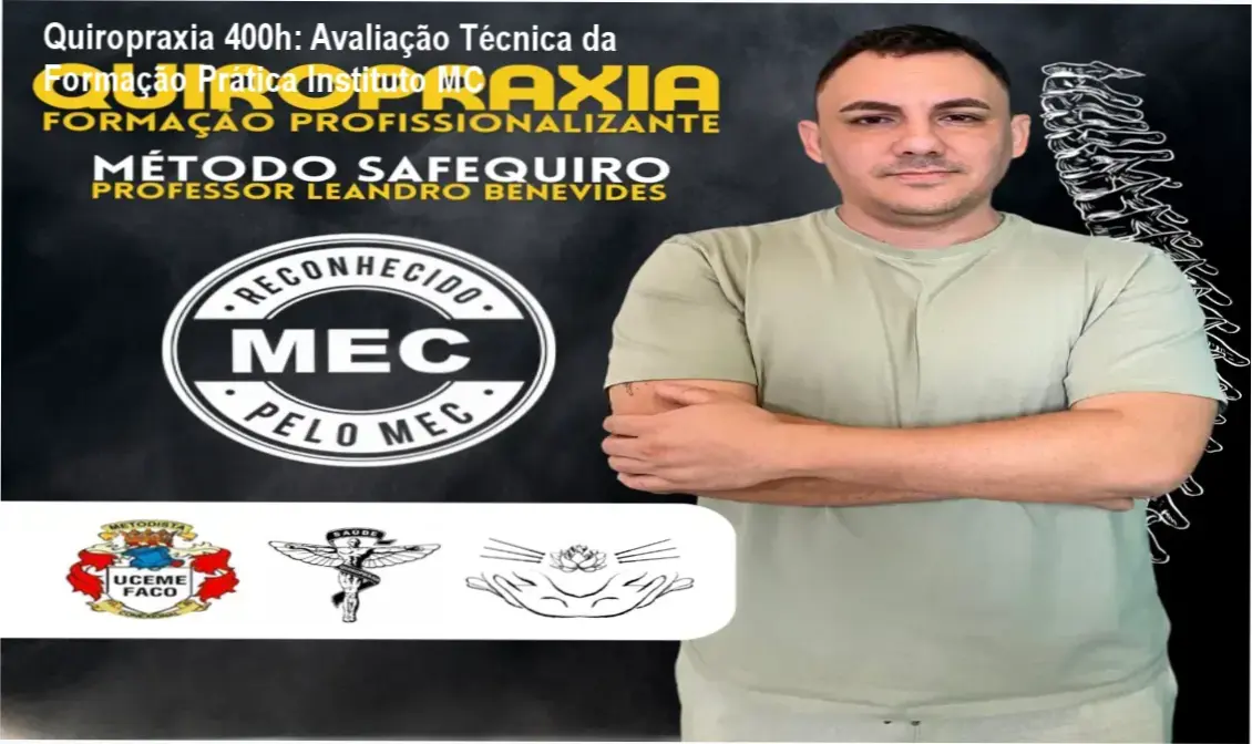 Professor Leandro Benevides demonstrando técnica de manipulação vertebral na Formação Prática em Quiropraxia 400h do Instituto MC