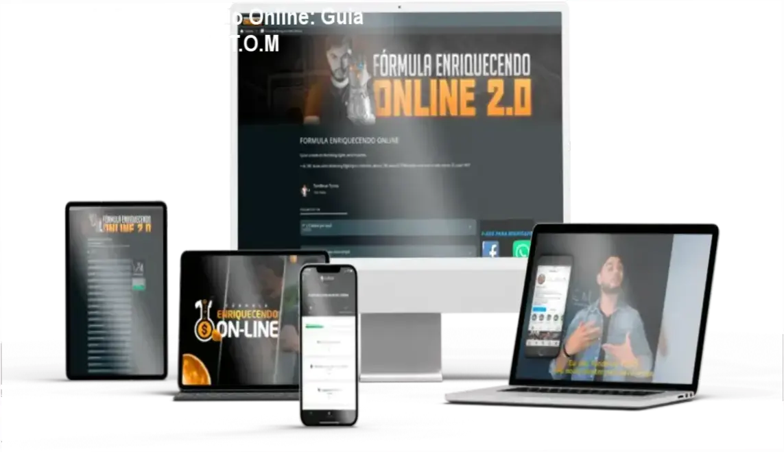 Capa do curso Fórmula Enriquecendo Online mostrando estrutura dos módulos do Método T.O.M para marketing digital