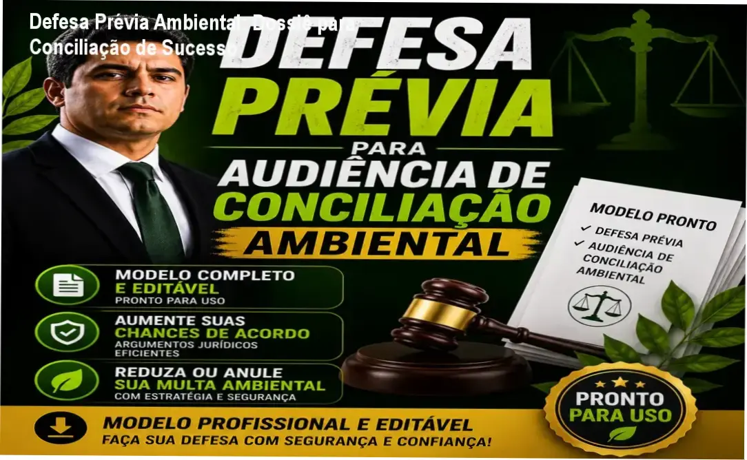 Documento jurídico de defesa prévia para audiência de conciliação ambiental em formato editável