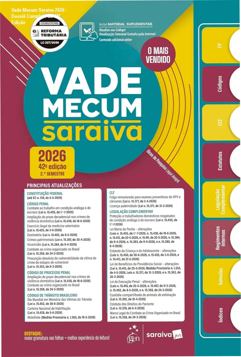 Vade Mecum Saraiva Jur - Visão interna das divisões coloridas e índices