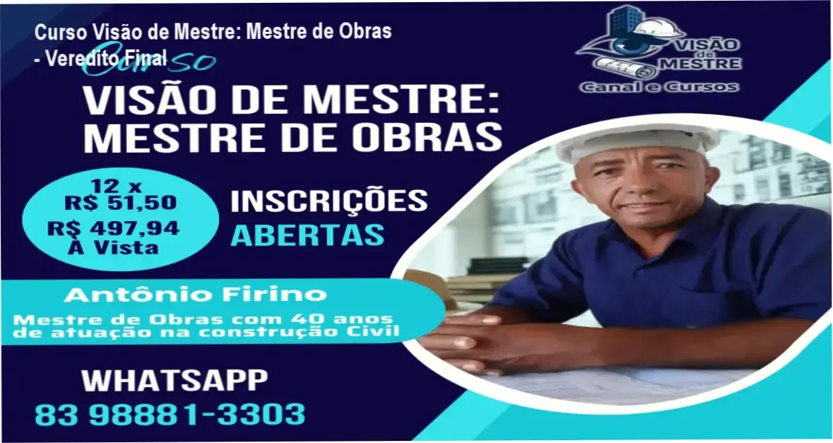 Interface do Curso Visão de Mestre focada em gestão e liderança de obras