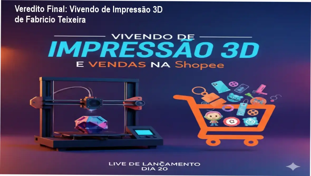 Impressora 3D produzindo peças para venda na Shopee seguindo o método de Fabricio Teixeira