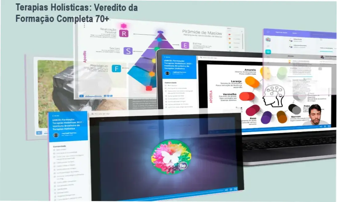 Representação de diversas técnicas de terapias holísticas e certificados profissionais
