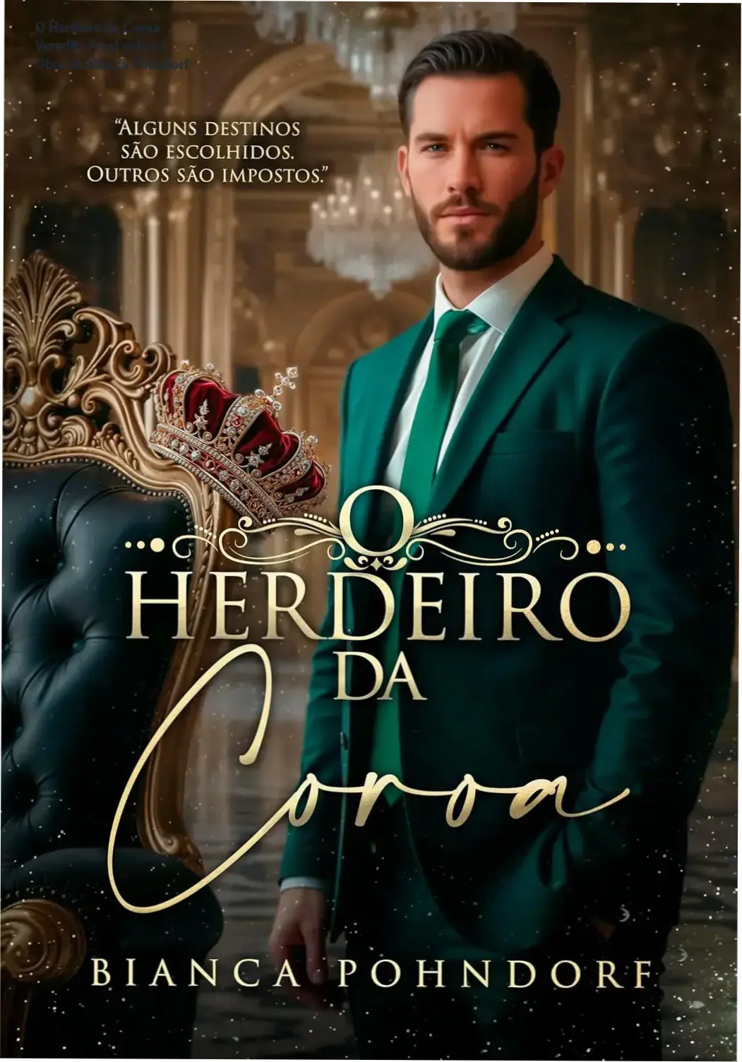 Capa do livro O Herdeiro da Coroa de Bianca Pohndorf evocando luxo e segredos reais