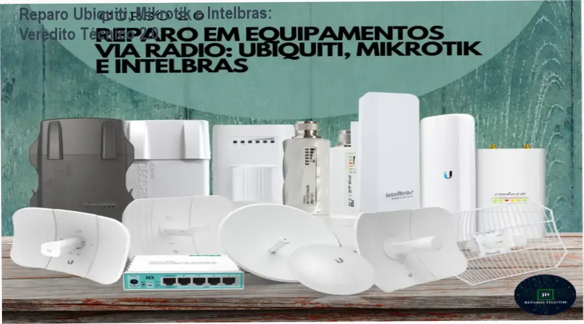Técnico realizando reparo eletrônico em placa de rádio Ubiquiti com multímetro