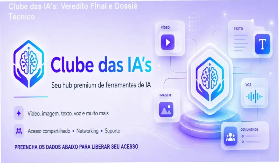 Interface do ecossistema Clube das IA's com ferramentas de vídeo, imagem e texto