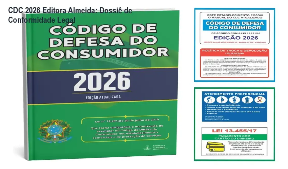 codigo defesa consumidor 2026 placas adesivas CDC 2026 Editora Almeida: Dossiê de Conformidade Legal Exemplar do Código de Defesa do Consumidor 2026 da Editora Almeida com placas de sinalização