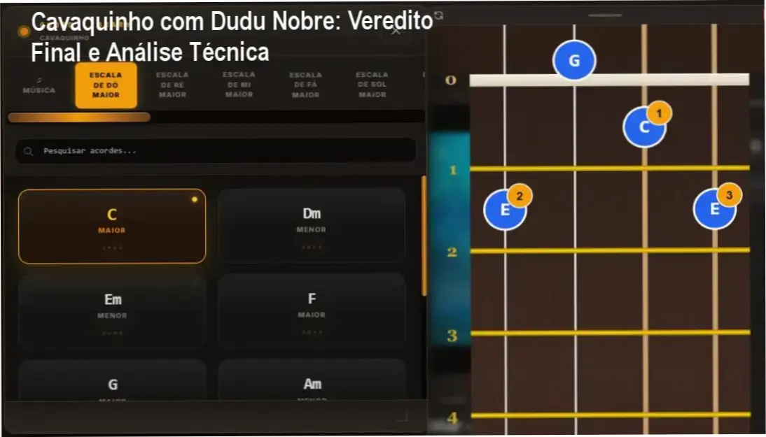 curso cavaquinho dudu nobre ia aprendizado Cavaquinho com Dudu Nobre: Veredito Final e Análise Técnica Interface do curso de cavaquinho do Dudu Nobre com sistema de reconhecimento de áudio por IA